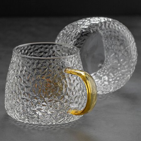 Кружка рельефное стекло (желтая ручка)